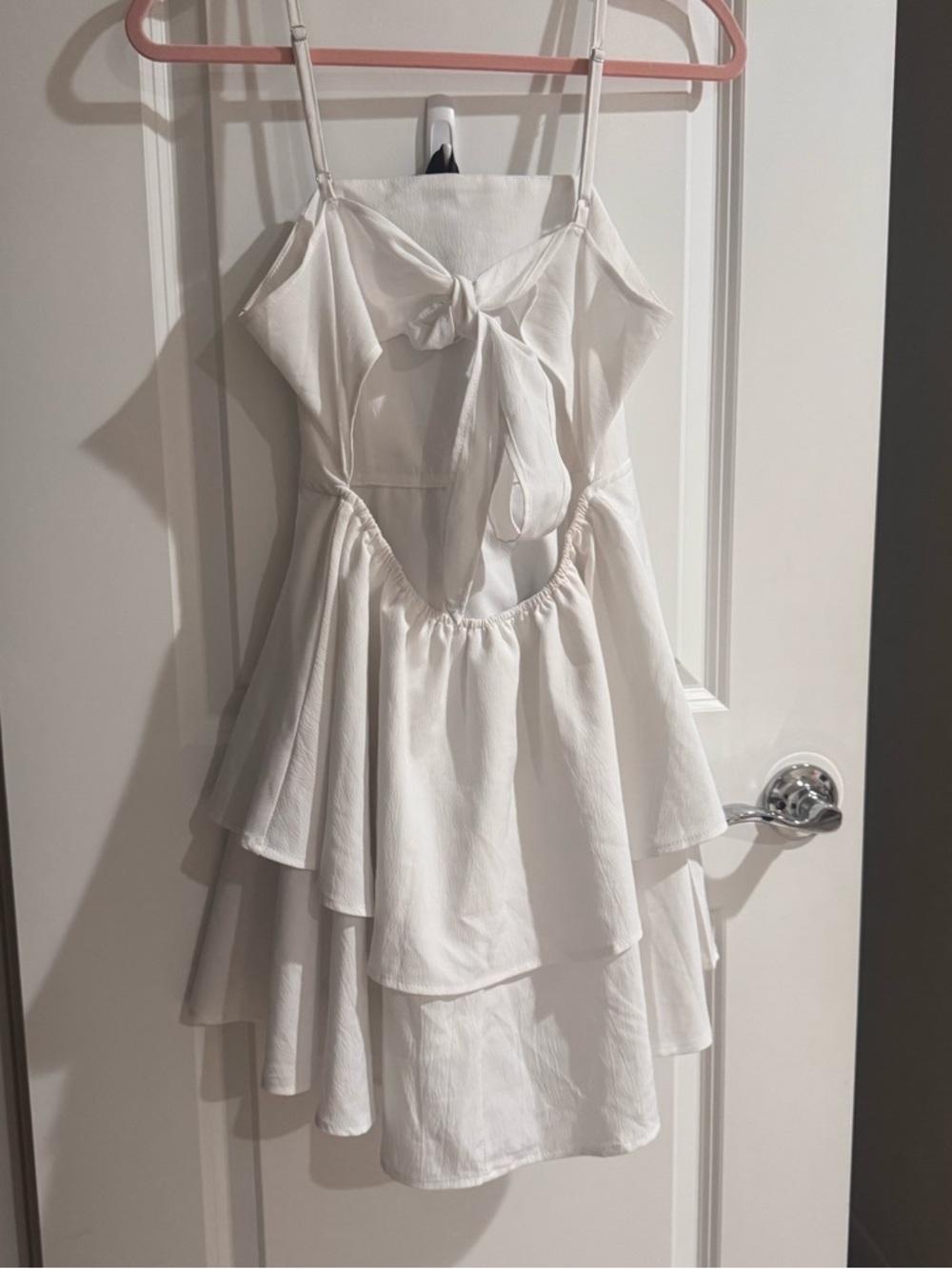 White Ruffle Spaghetti-Strap Mini Dress - Picture 2 of 9
